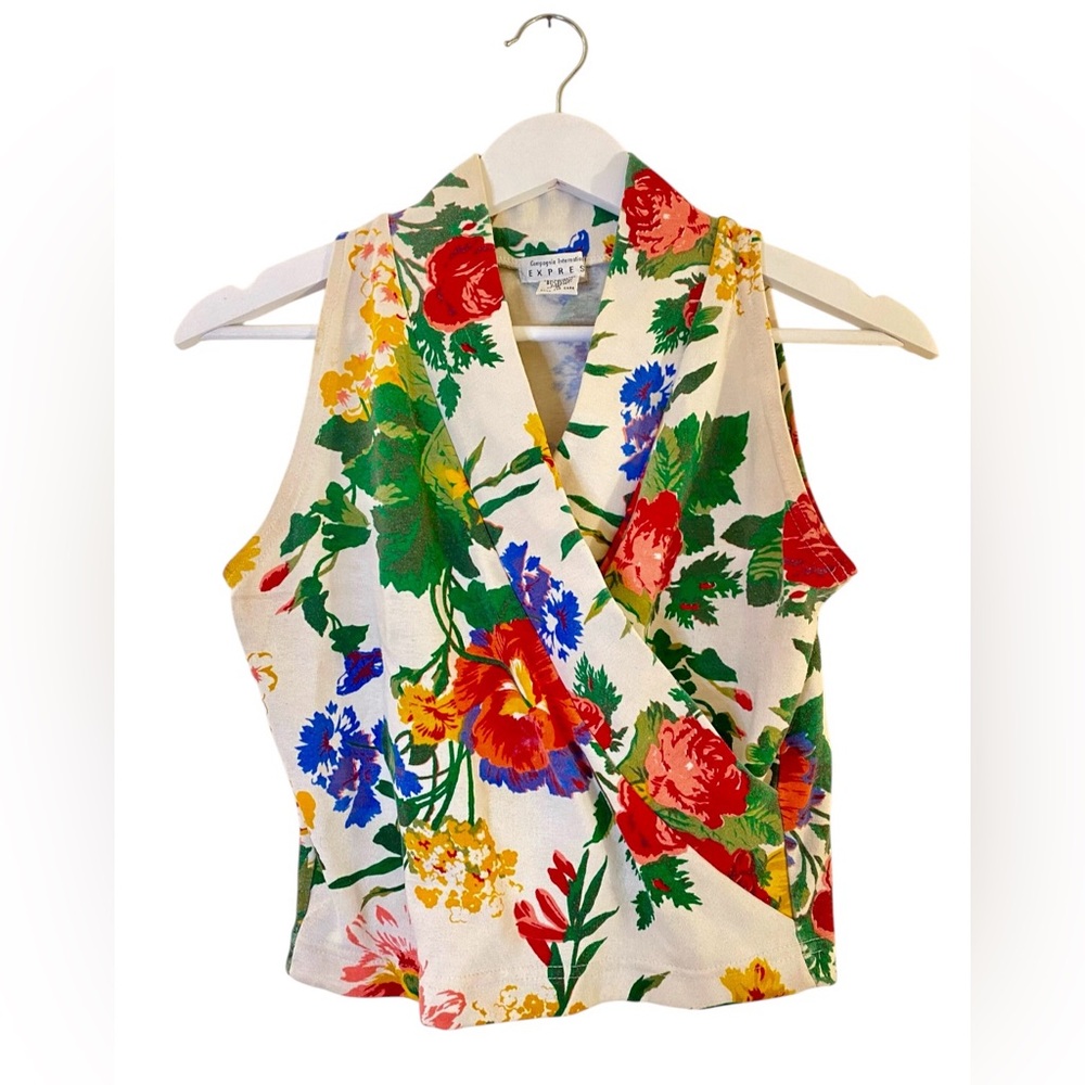 Vintage 90s Aerobics Workout Floral Crop Top